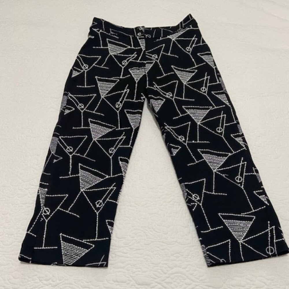Anthropologie Basil & Maude Black Capris w/Beaded Martinis Size S